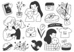 母亲节快乐简笔涂鸦插画元素