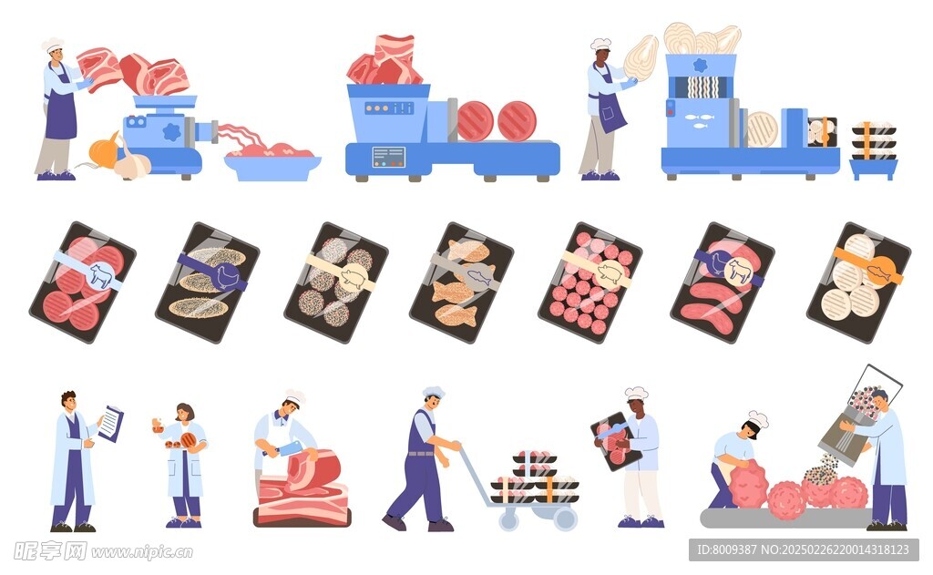 食品加工新鲜食材扁平风插画