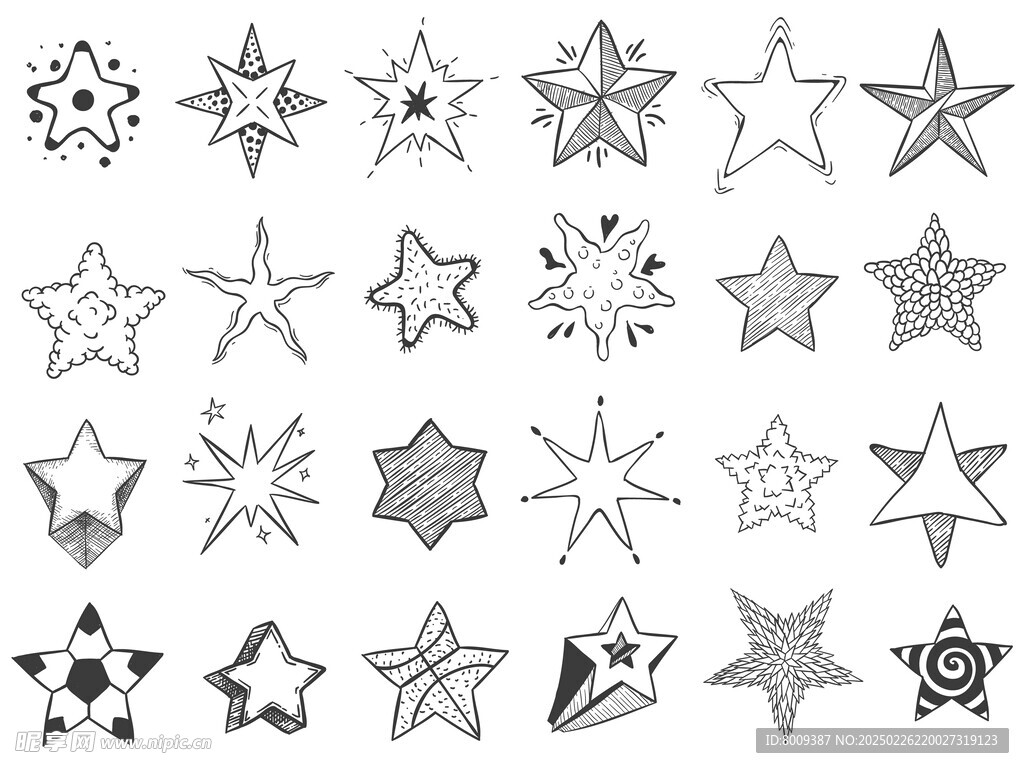 手绘涂鸦星星矢量插画