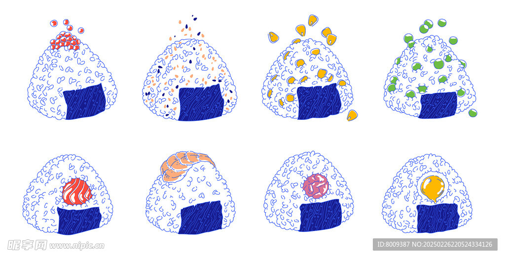 美味饭团线描圆珠笔插画