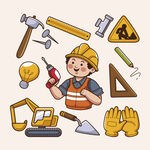 建筑施工卡通插画元素