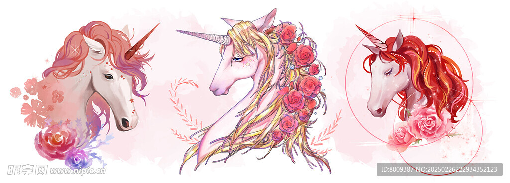 手绘水彩独角兽插画