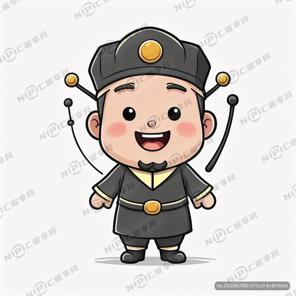 卡通黑脸包公形象 可爱 简笔画