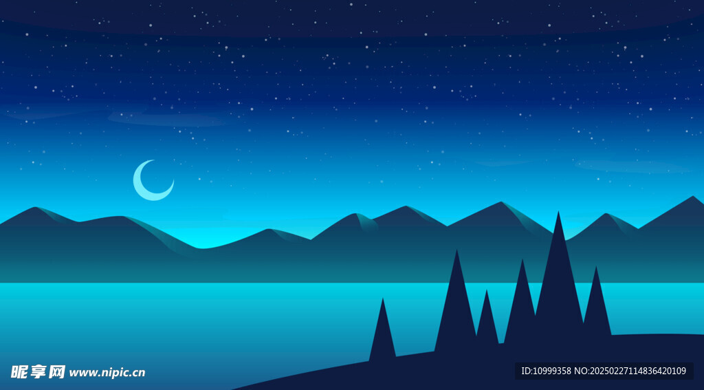 夜晚湖泊风景