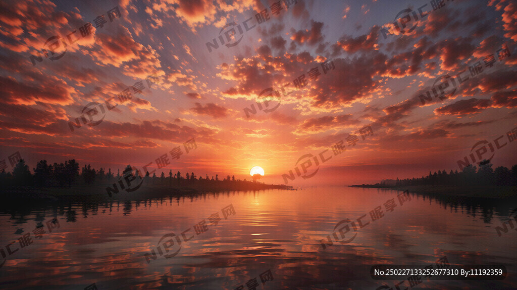 夕阳霞光 长河落日 剪影