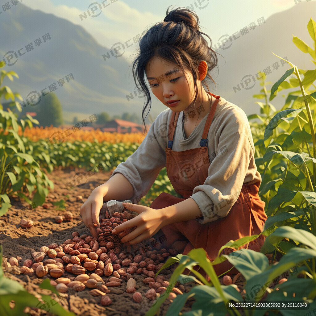 可爱的小姐姐 花生地里收花生