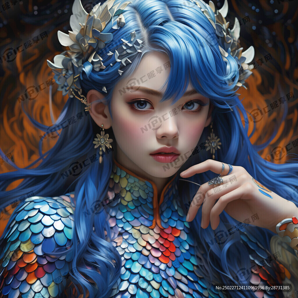 敖闰蓝发长睫 服饰华丽