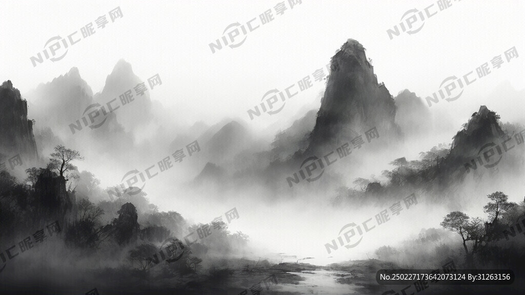 山谷 中国风 中国画 山水