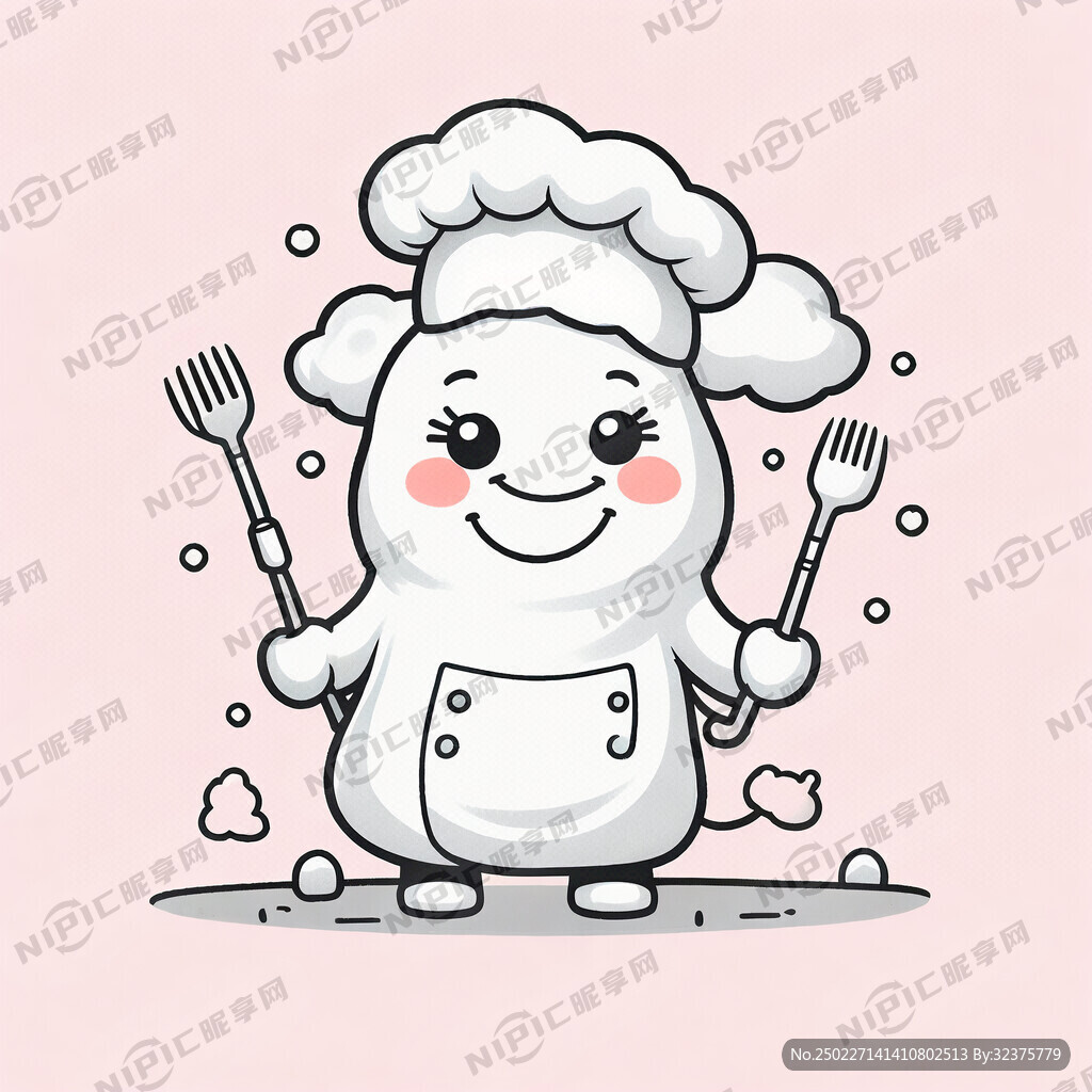 云朵可爱头戴厨师帽 右手拿叉子