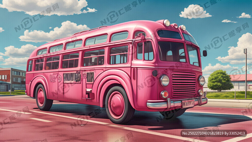 深粉红色卡通公共汽车 无需背景