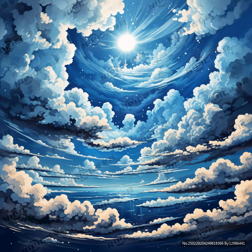 蓝色天空 手绘