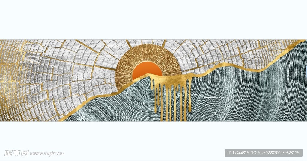 创意年轮金箔几何抽象床头画