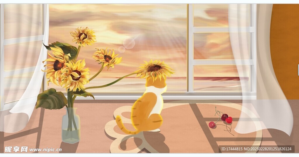 窗外风景空间花卉抽象装饰画