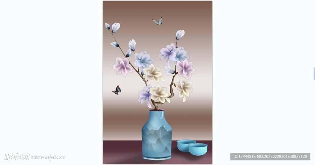 新中式玉兰花卉餐厅装饰画