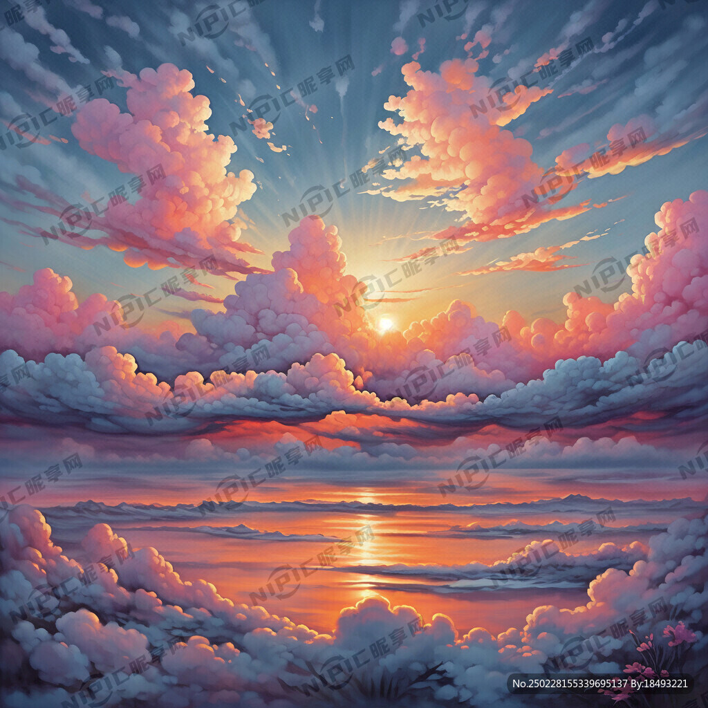 有祥云 淡雅的 手绘画 梅花