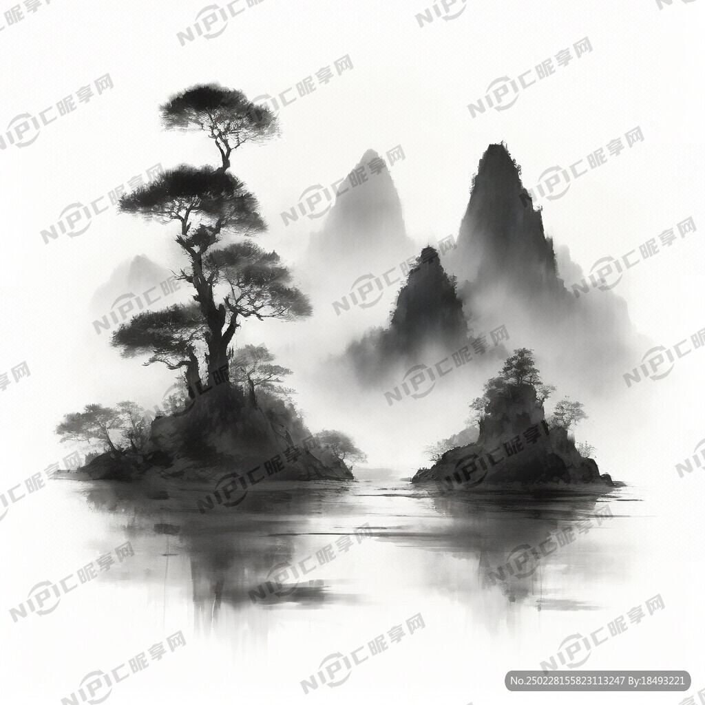 中国画 山水 水墨风格 写意