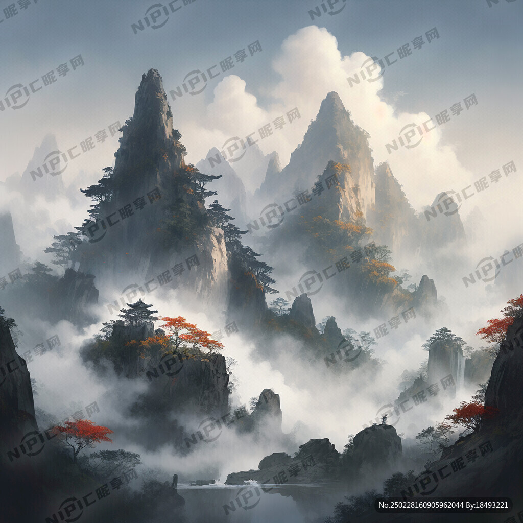 中国画 山水 水墨风格 写意