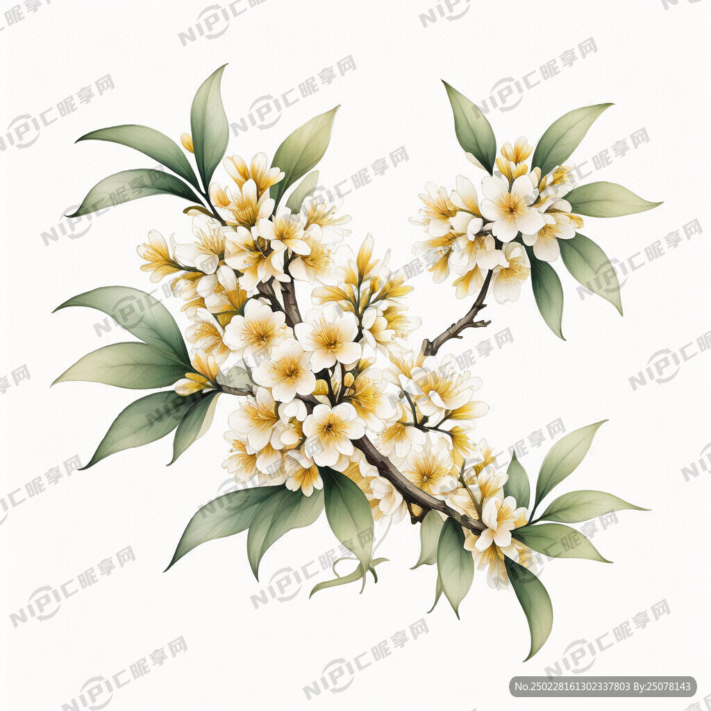 高清手绘桂花 特写 国风 手绘