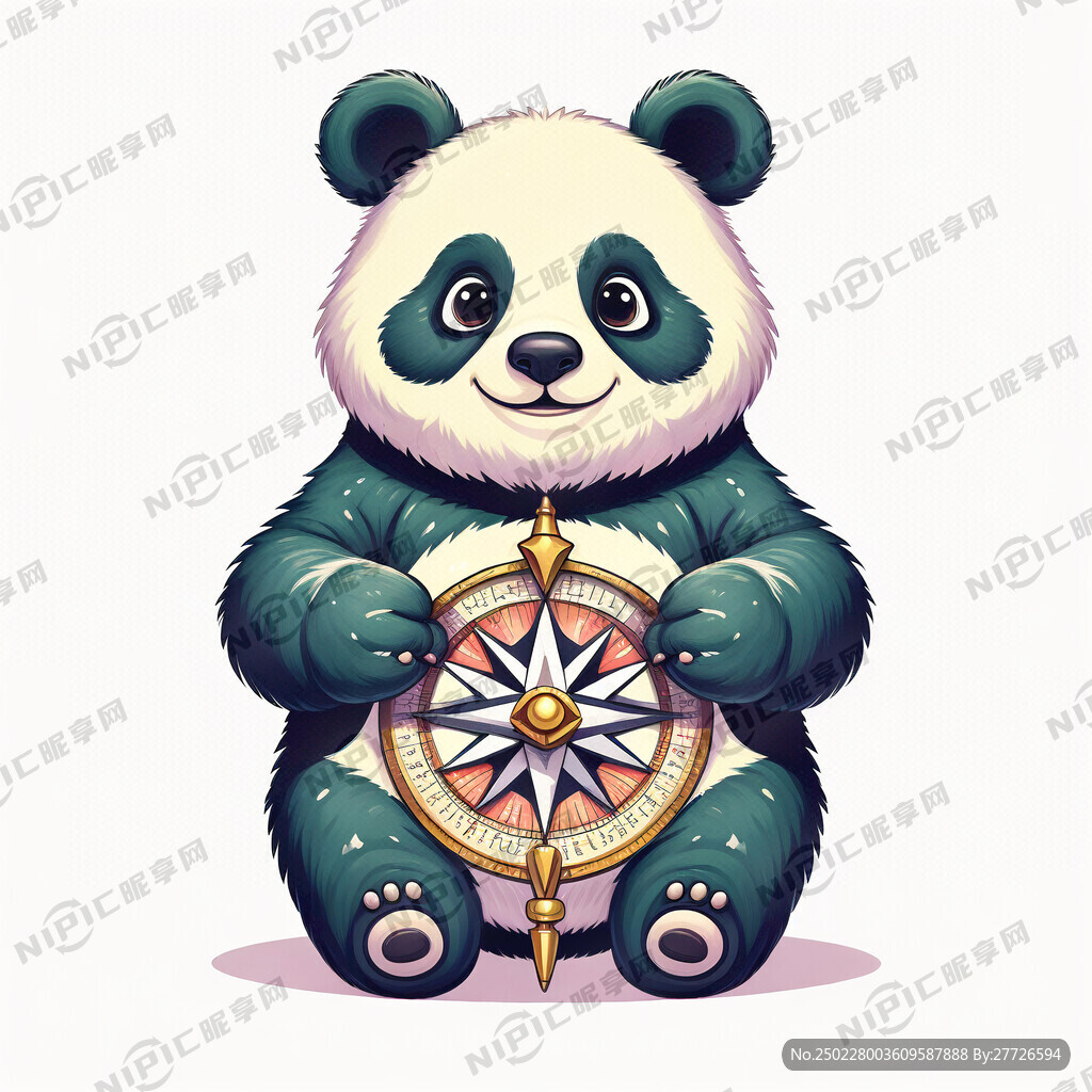 拿着罗盘的卡通熊猫