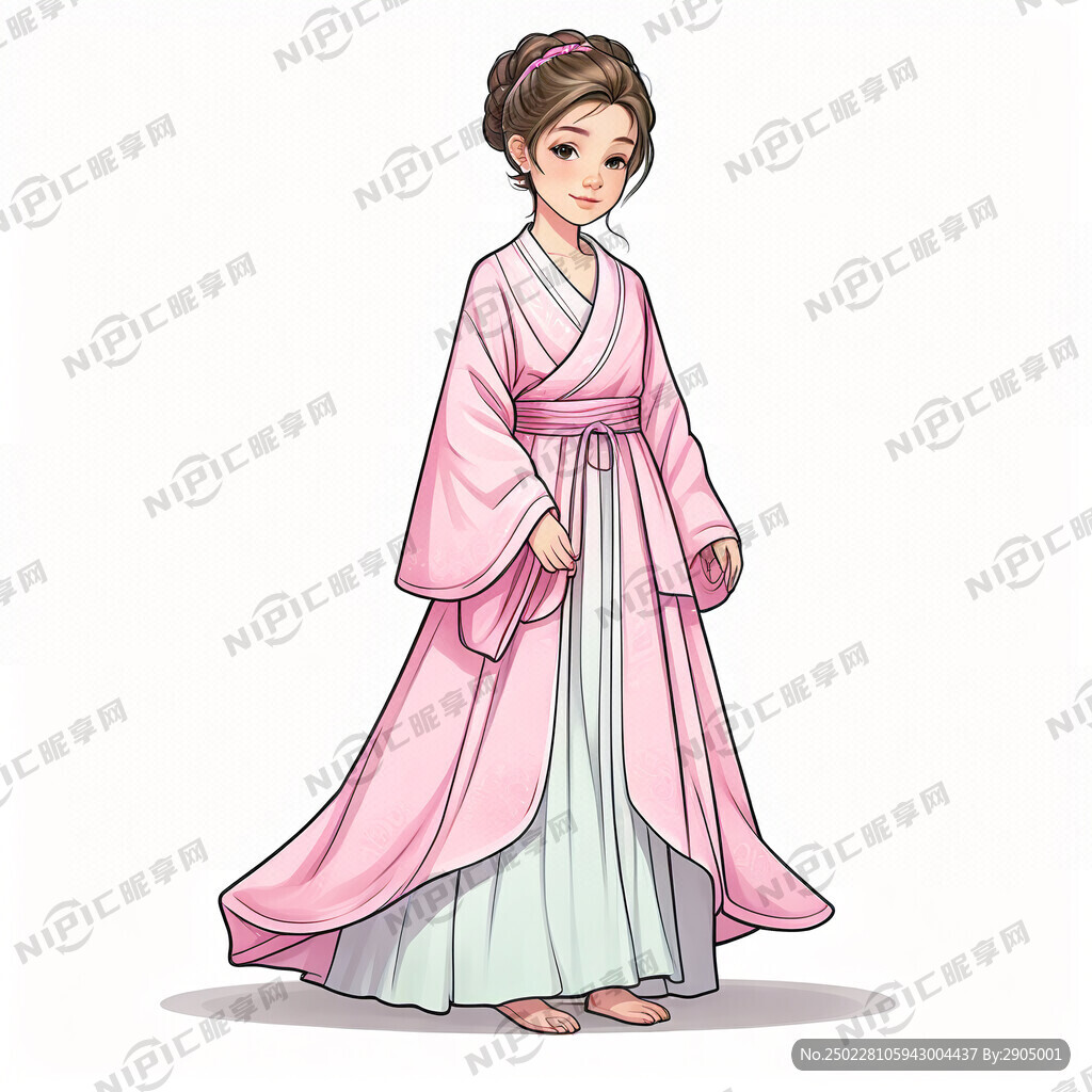 古装 卡通 女孩 粉色长衣  