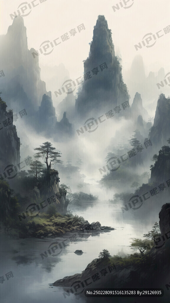 山谷 中国风 中国画 山水