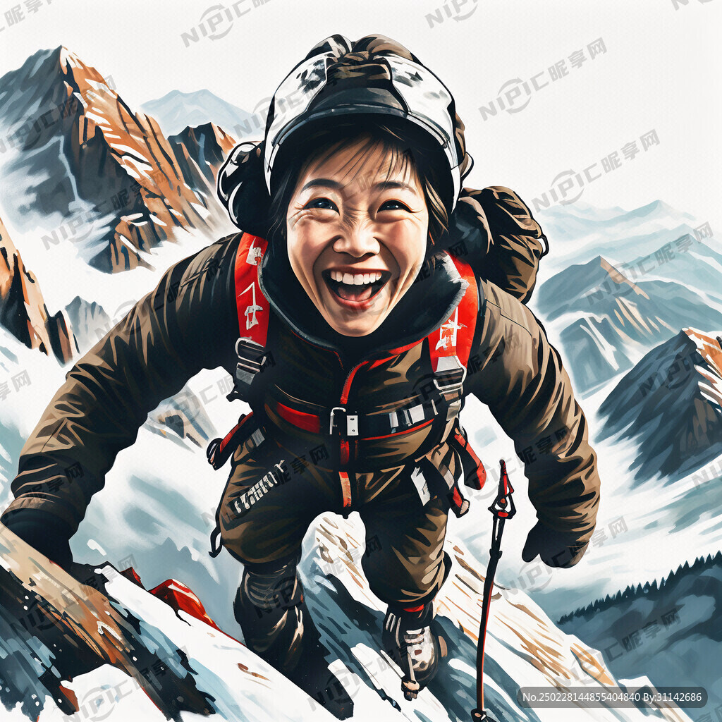 登山人物图 很高兴的表情