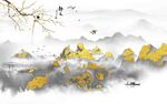 金箔山水花鸟背景墙  
