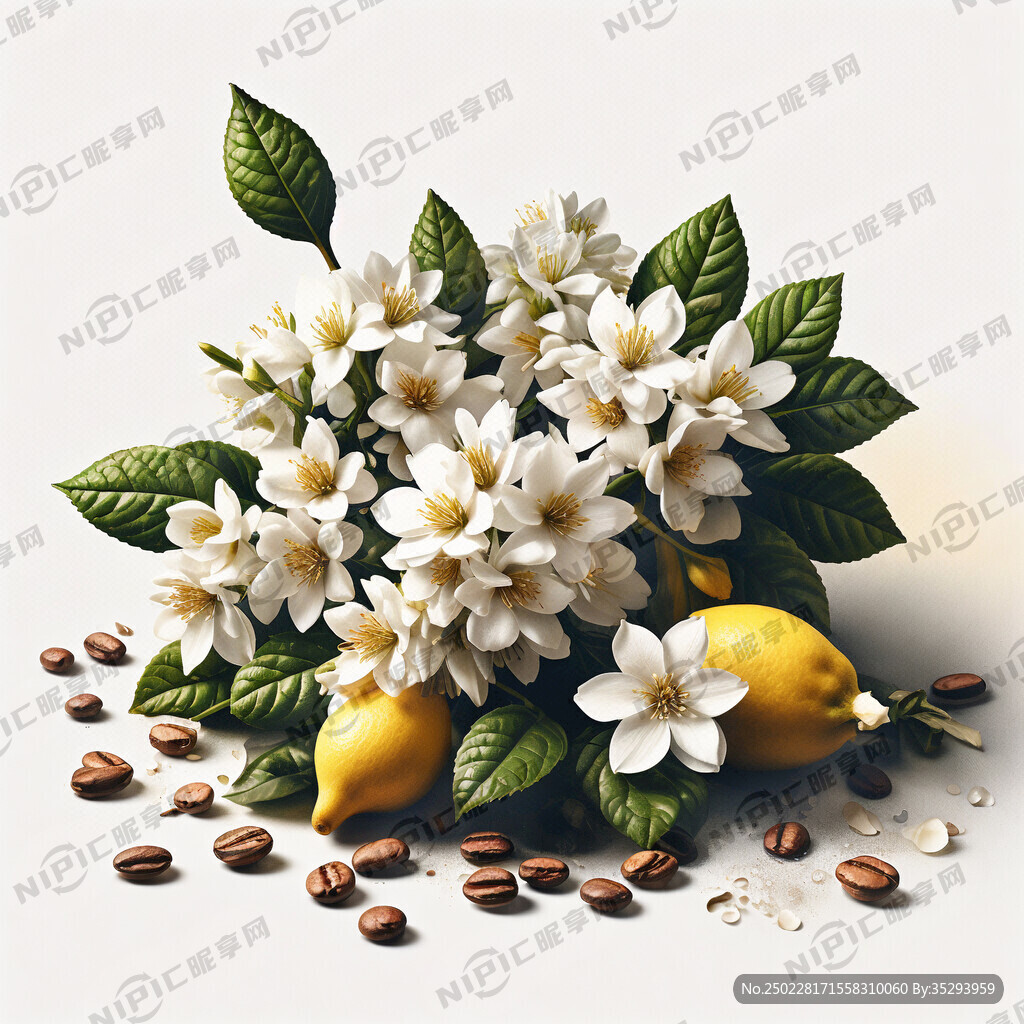 茉莉花插花、柠檬、咖啡豆、水洗