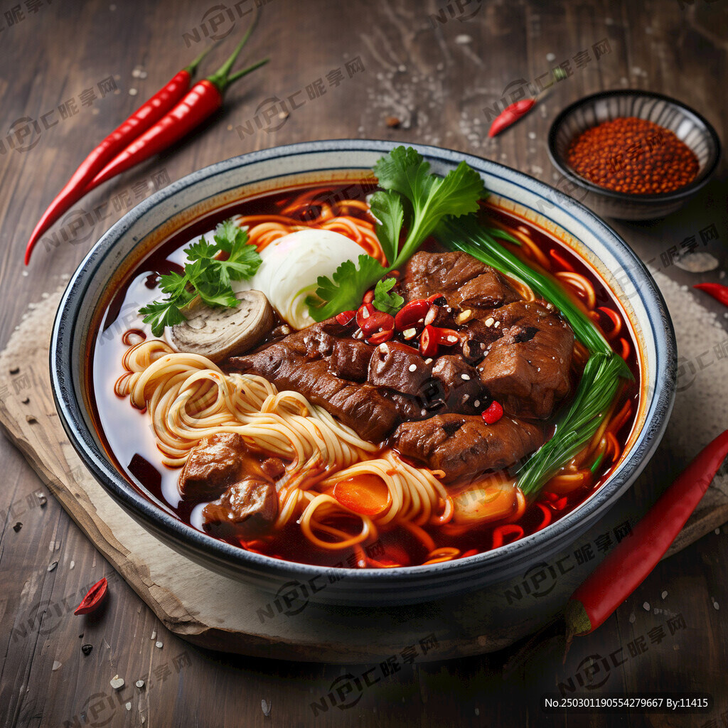 红烧牛肉面 红油辣汤 有辣椒