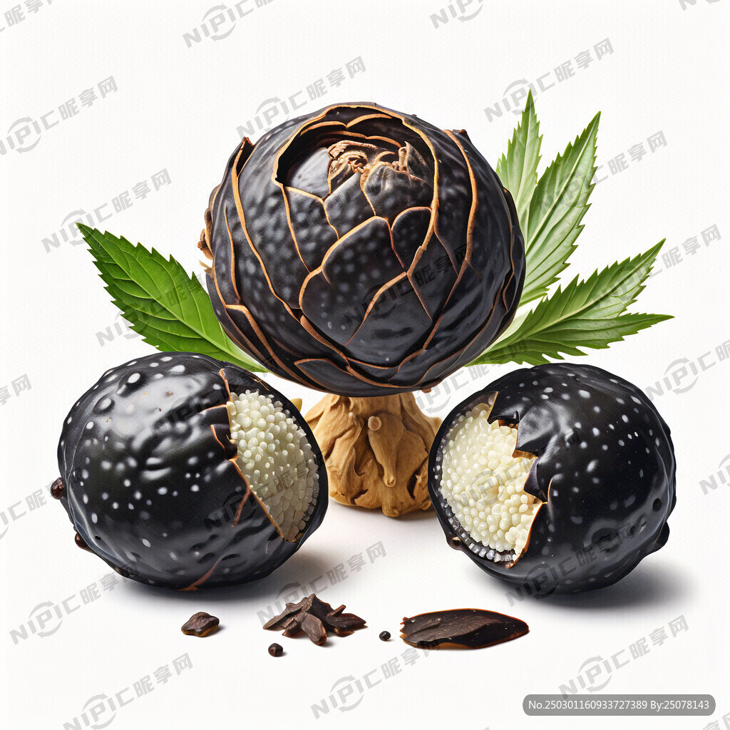 半个黑松露切开摄影图 白色背景