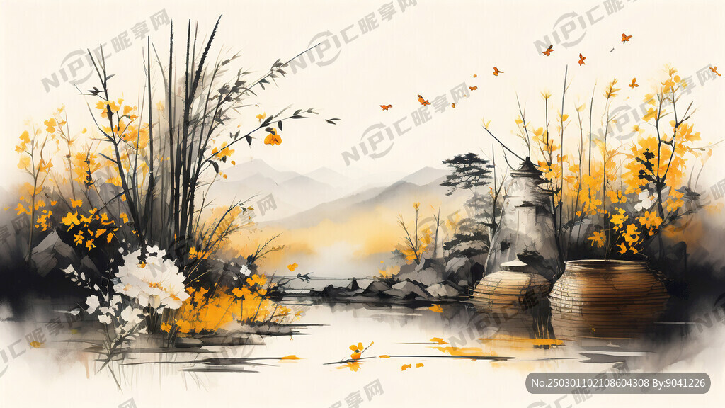 手绘水彩风格 油菜花田背景  