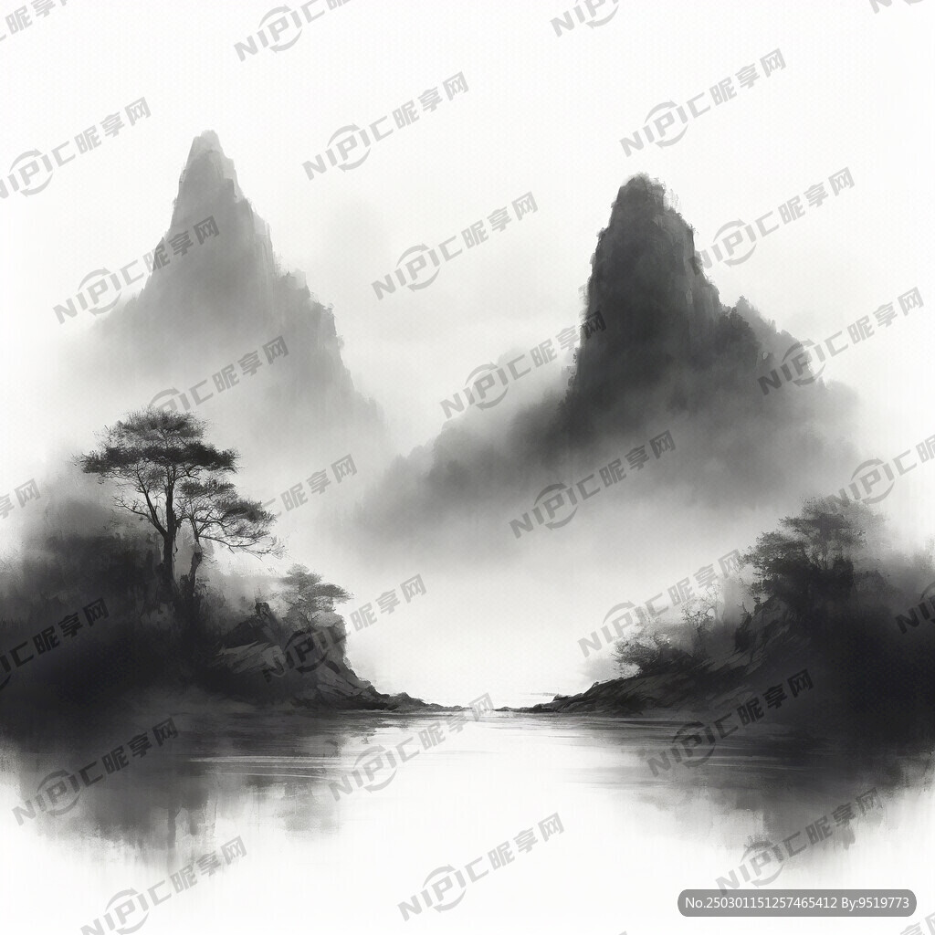 山谷 中国风 中国画 山水