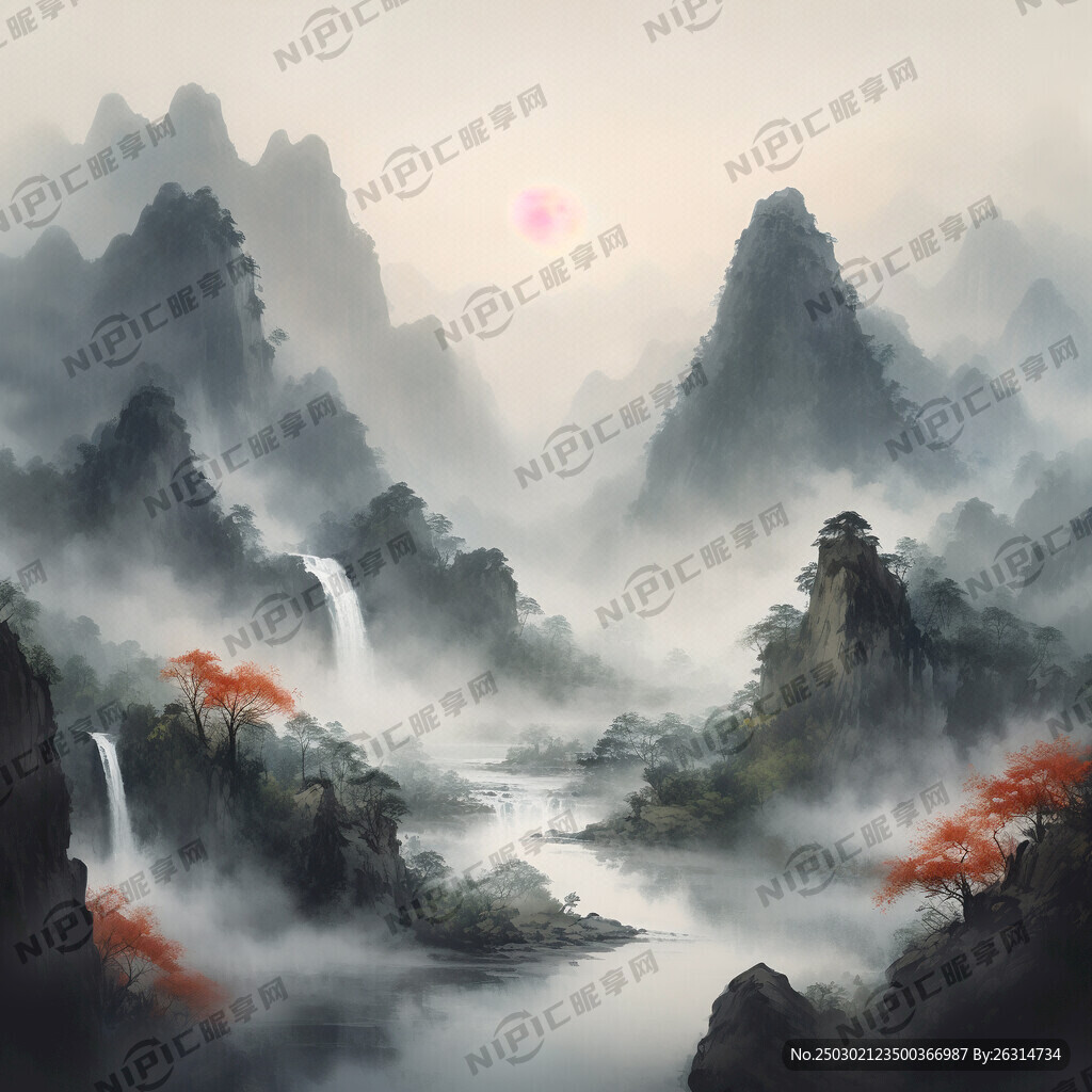 山谷 中国风 中国画 山水