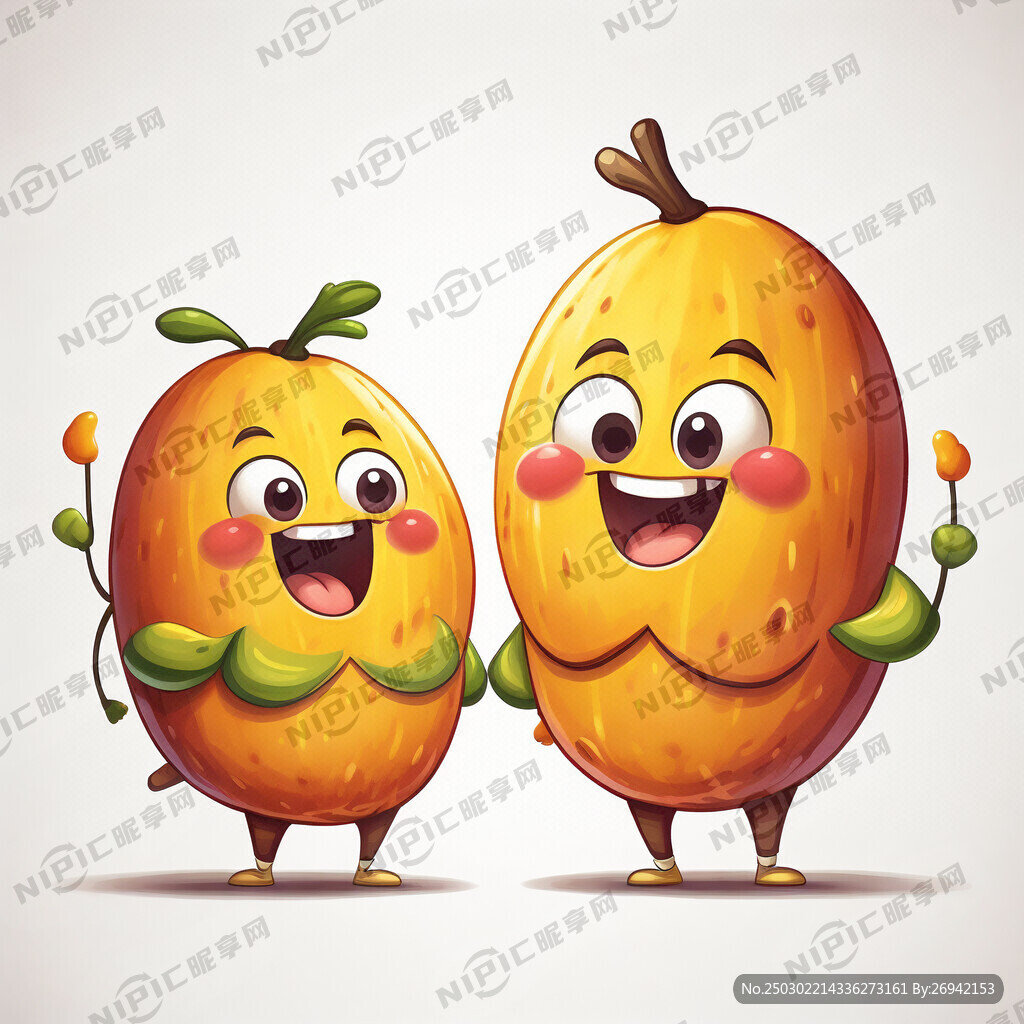 两个芒果 卡通人形象 活泼可爱