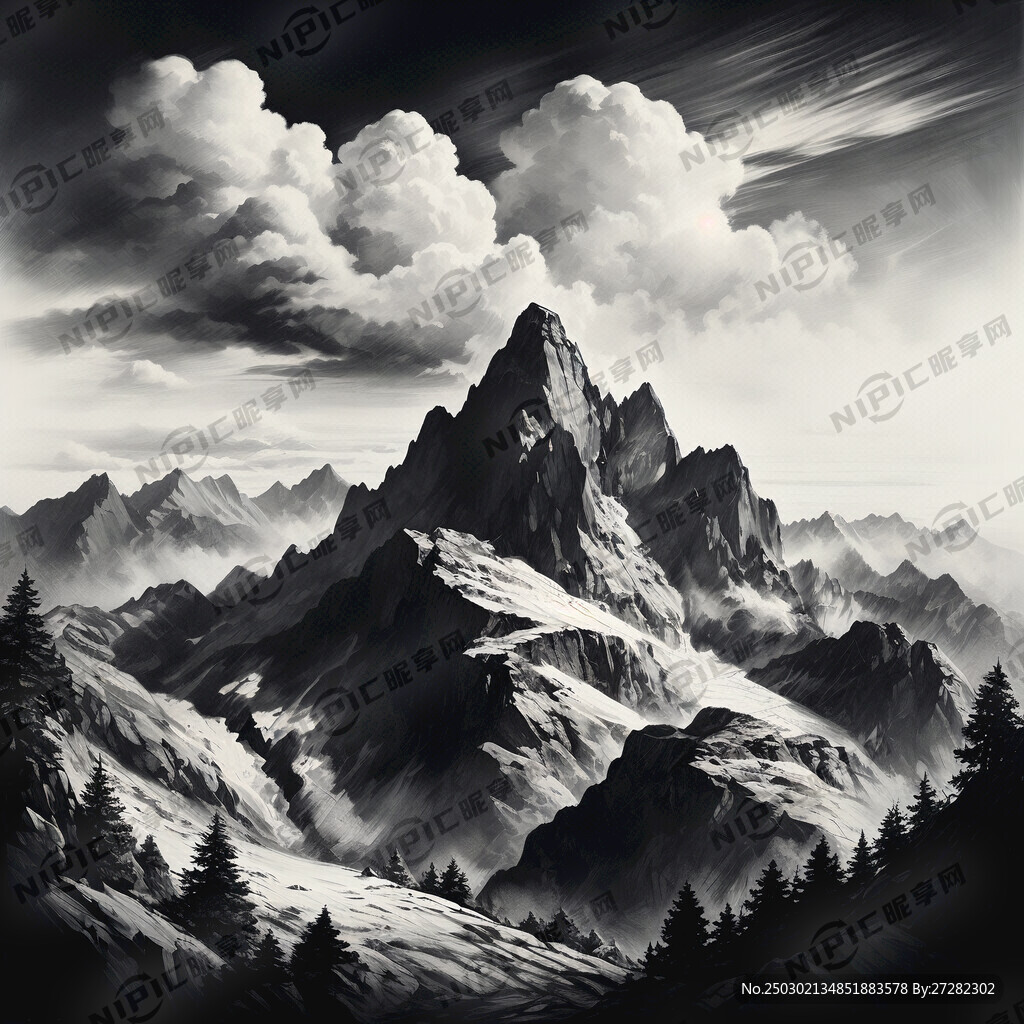 陡峭的山峰 要黑色素描图