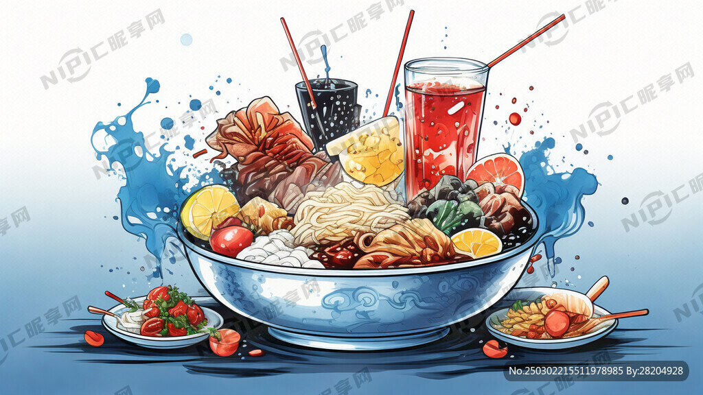 蓝色底色为主 火锅串串内容