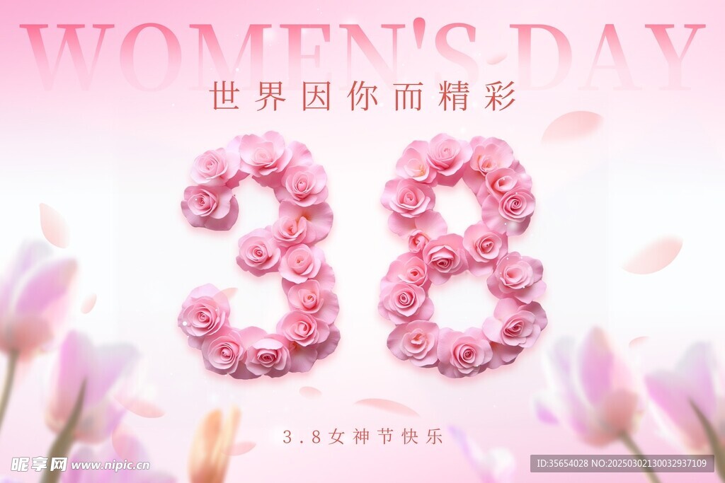弥散风粉色大气简洁38女神节海