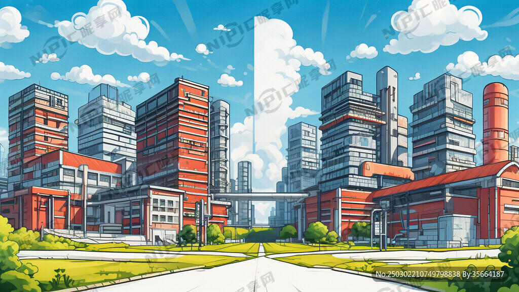 生成一张新代厂房的卡通图