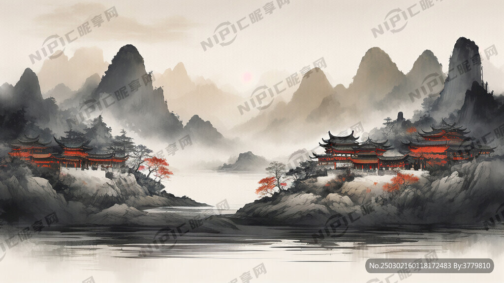 描述江西风情 彩色 版画剪影