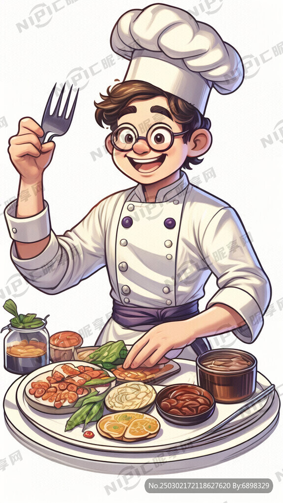 一个卡通厨师  手里捧一盘卤水