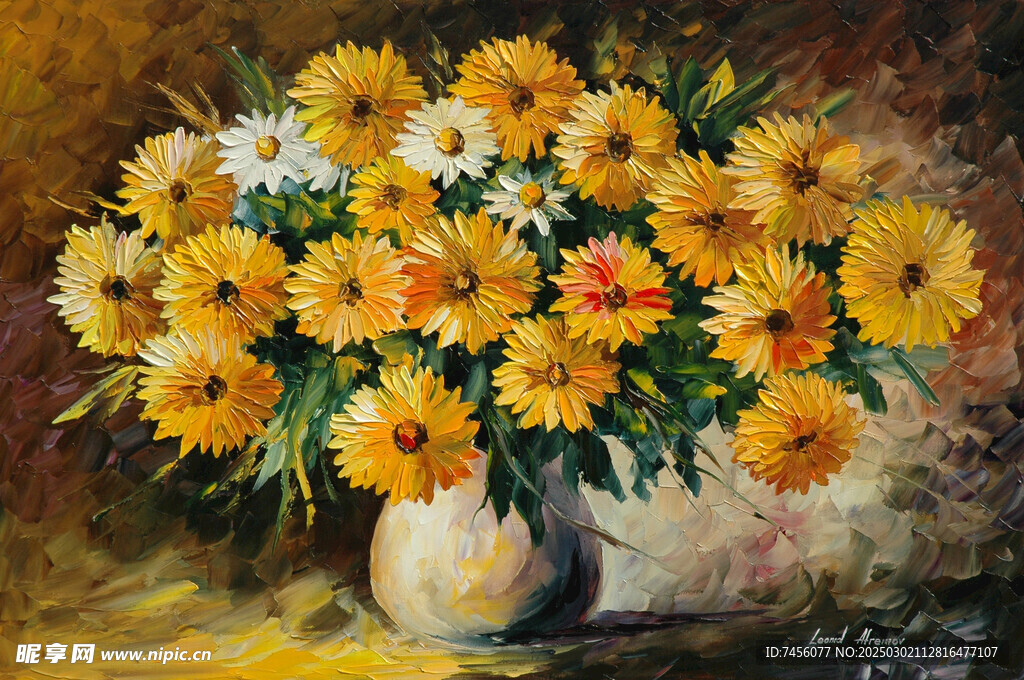 里奥纳水彩花卉花瓶油画