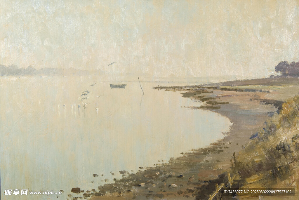 锡戈油画湖畔风景画图片
