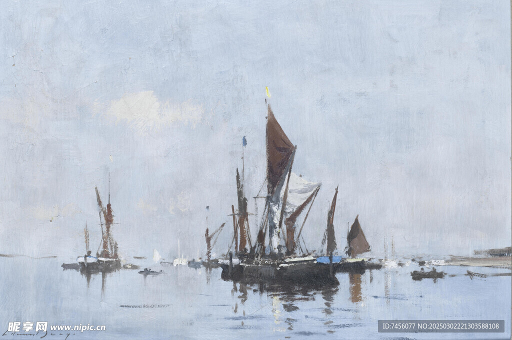 锡戈油画湖畔帆船风景画图片