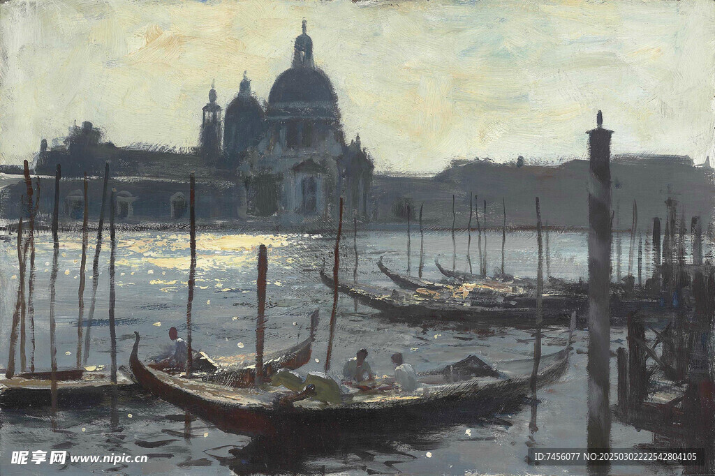 锡戈油画湖畔风景画