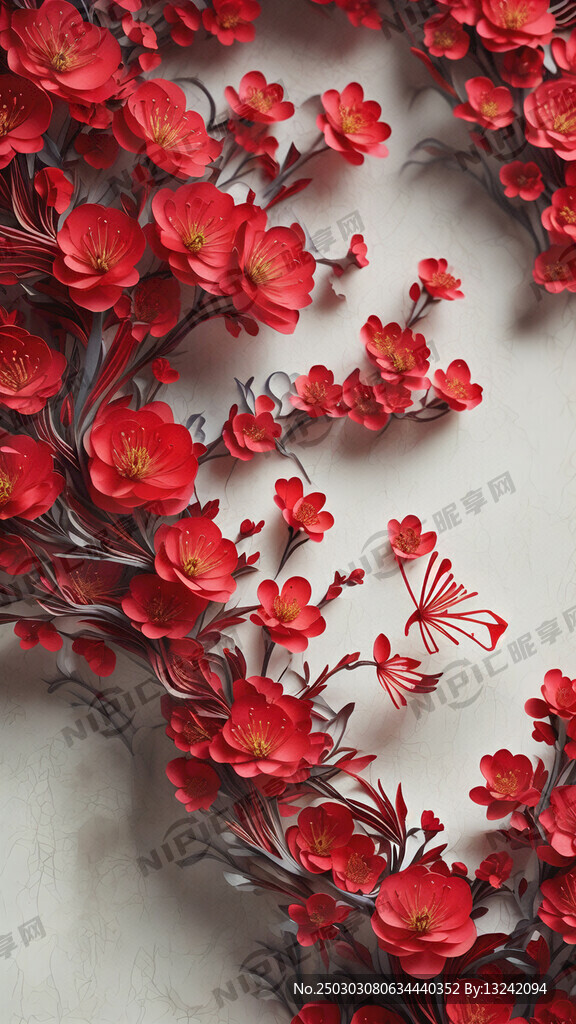 衍纸艺术 英雄 唯美红色 红梅