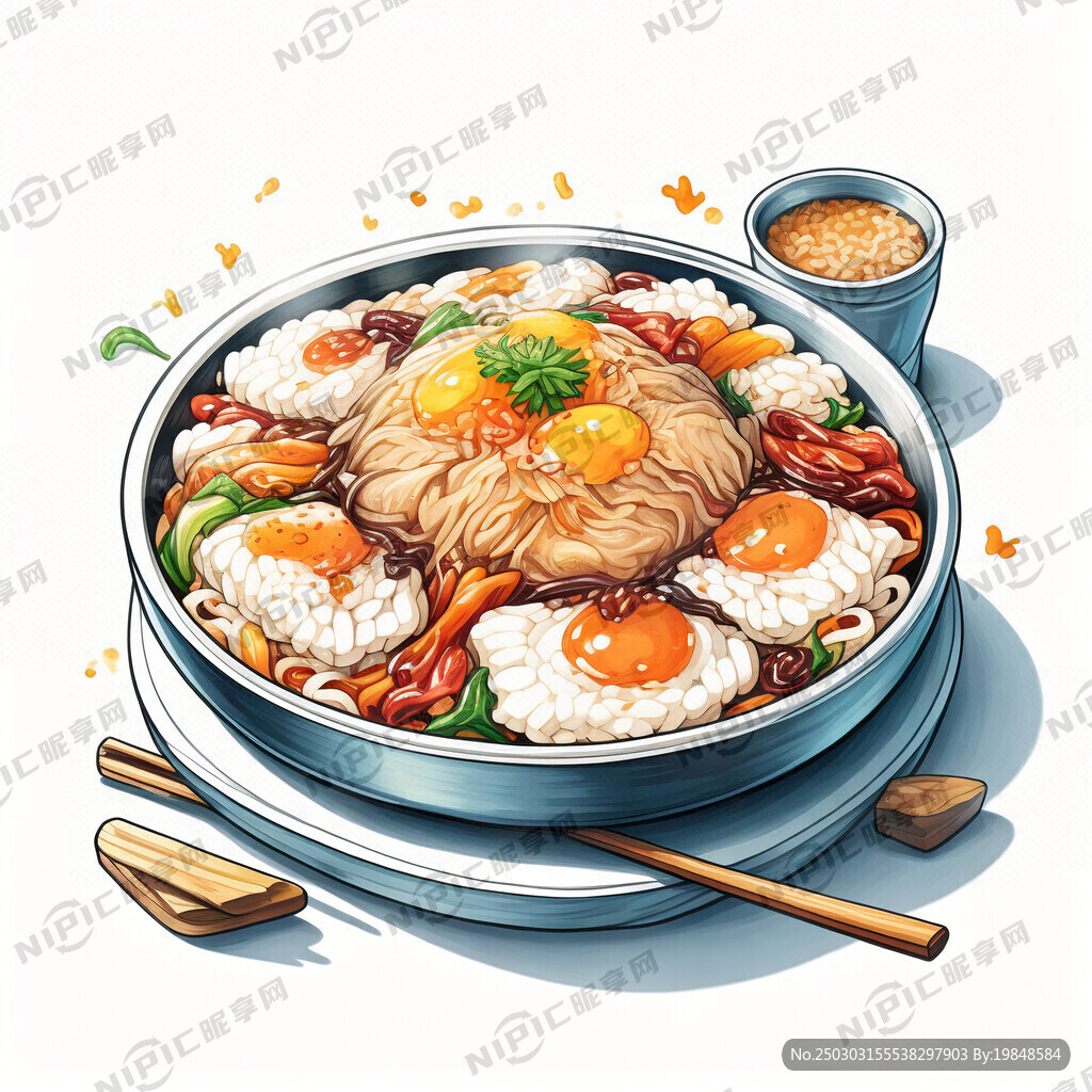 石锅饭插画中间有流心