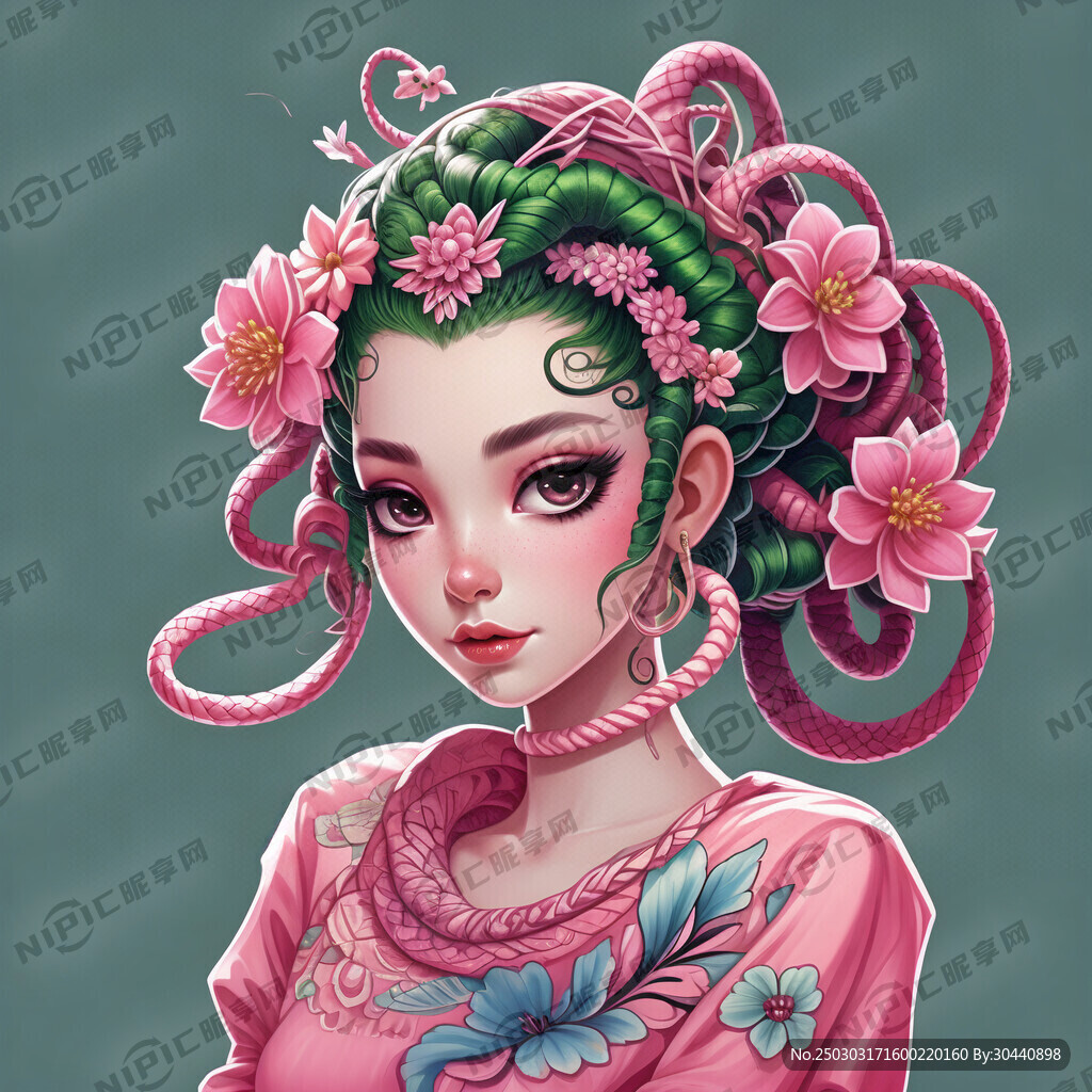 花旦头 蛇身 粉色 卡通 美女