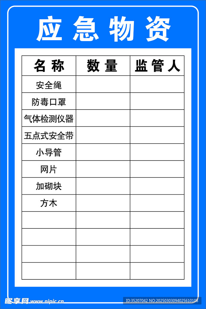 应急物资公示牌