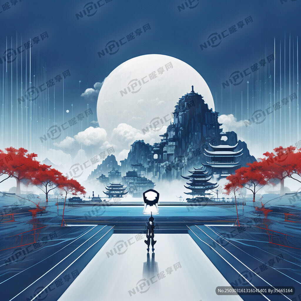 蓝色和白色背景 风格极简
