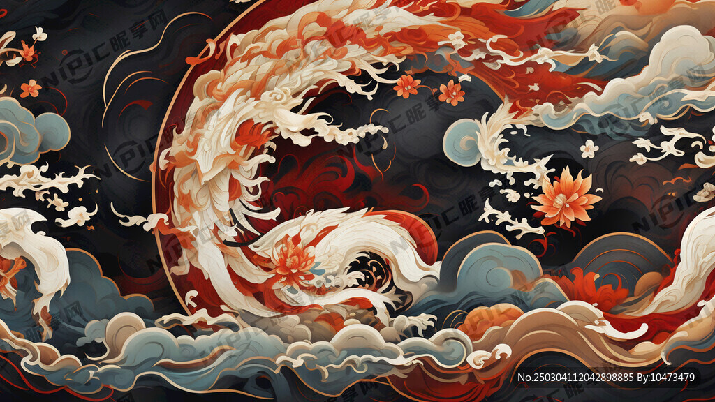 九色鹿 飞天 敦煌背景 祥云
